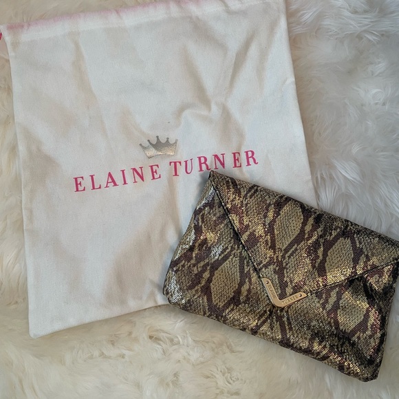 BNWT Elaine Turner, Bella, Envelope Style, Black/Gold Clutch - Picture 1 of 9